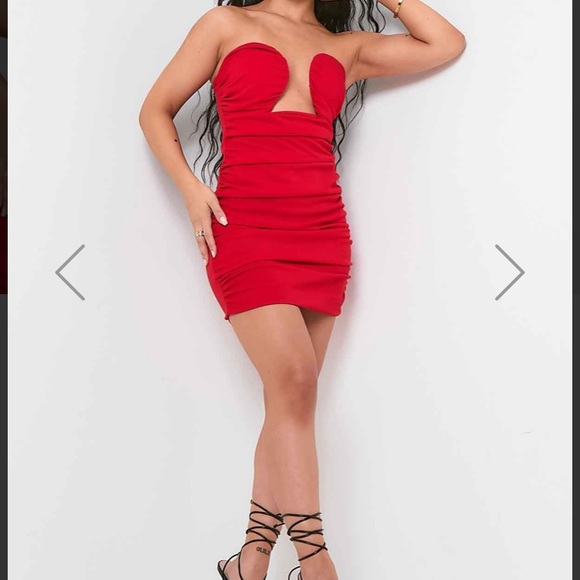 Vianna Red Bandeau Ruched Cup Detail Mini Dress - Picture 6 of 6